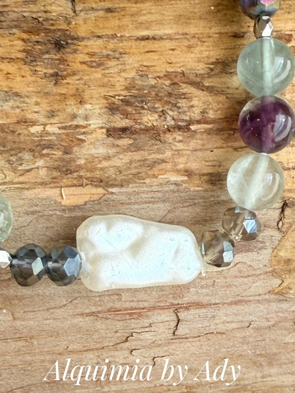 Fluorite and crystal pearl beaded bracelet